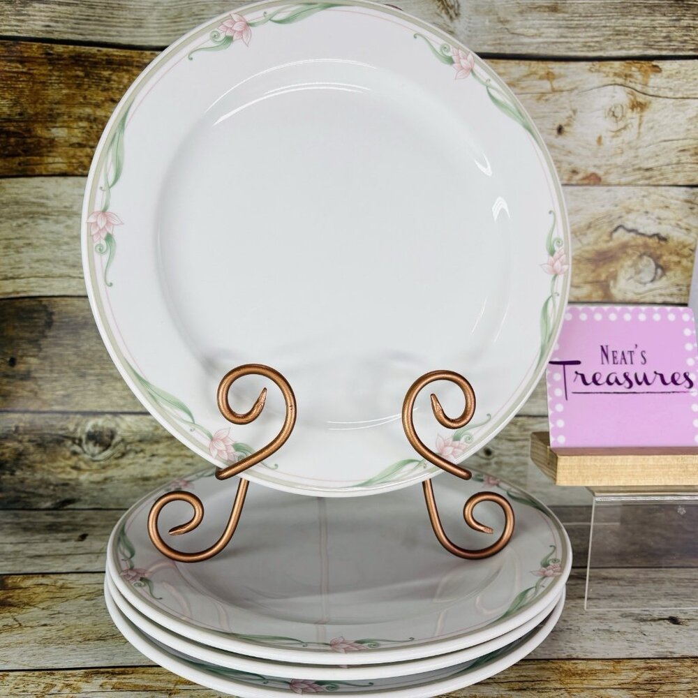 Royal Rego SERENA Restaurant Ware Pink Flower Porcelain White Dinner Plate Set 4